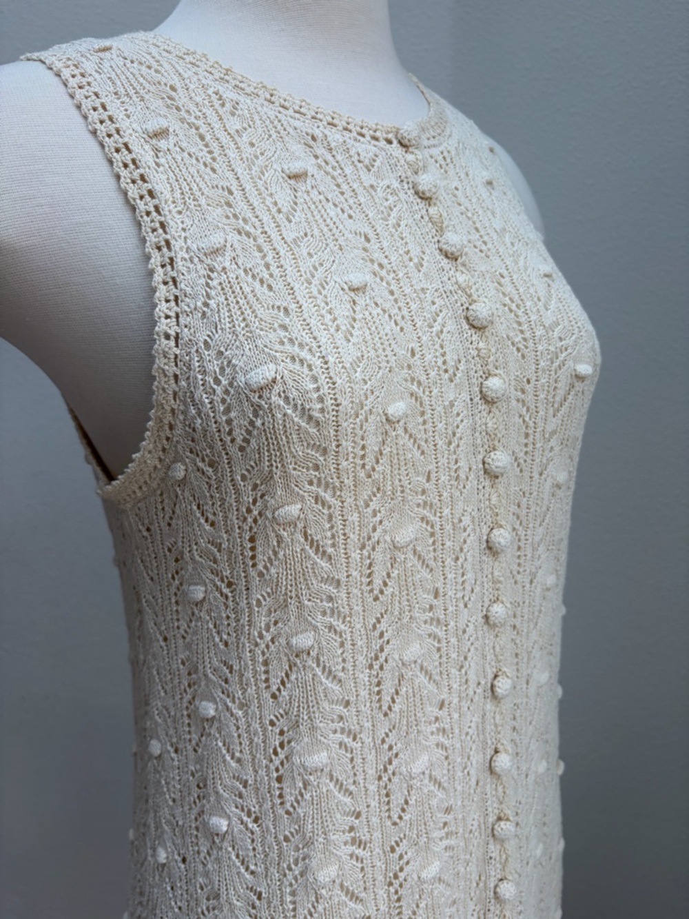 Sezane Willa Mini Dress Sleeveless Crochet Knit Bobble Cotton Cream Size Medium - Picture 10 of 14
